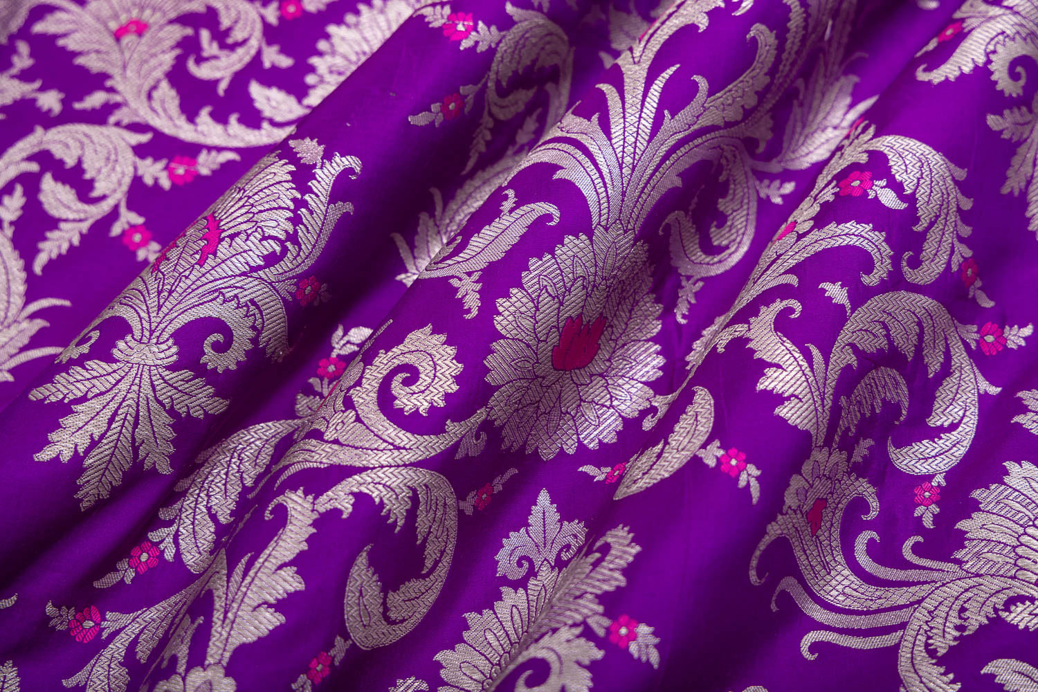 Magenta Pink Handwoven Banarasi Silk Fabric