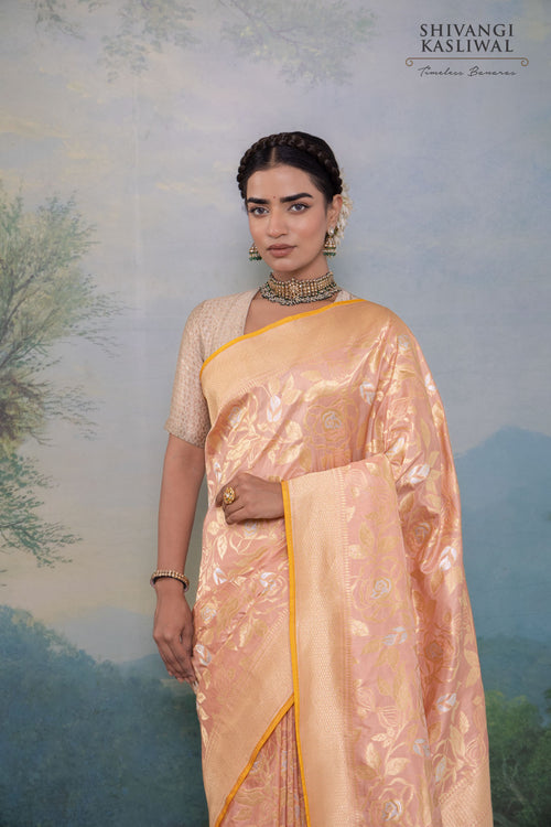 Blush Pink Handwoven Banarasi Silk Saree