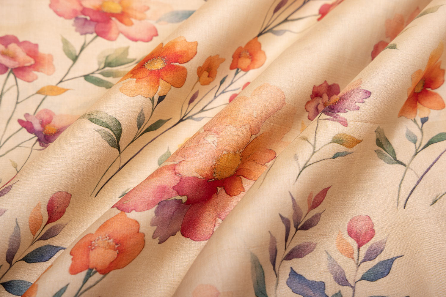 Beige Tussar Silk Fabric