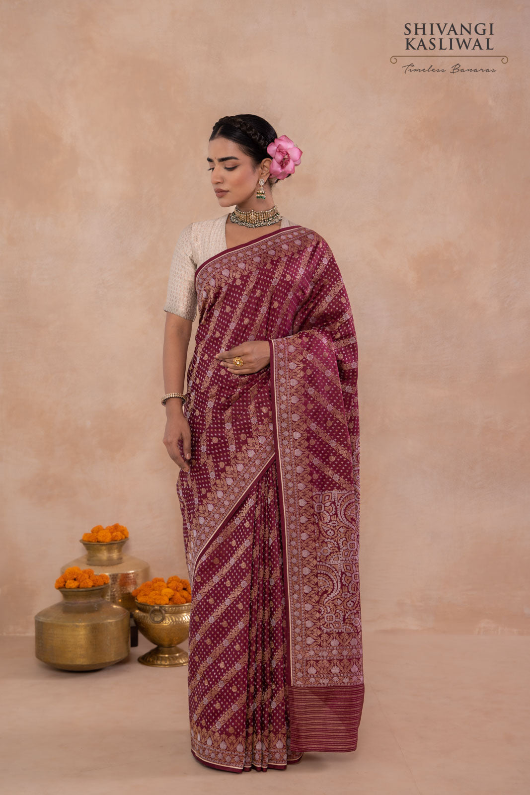 Wine Handwoven Banarasi Silk Saree