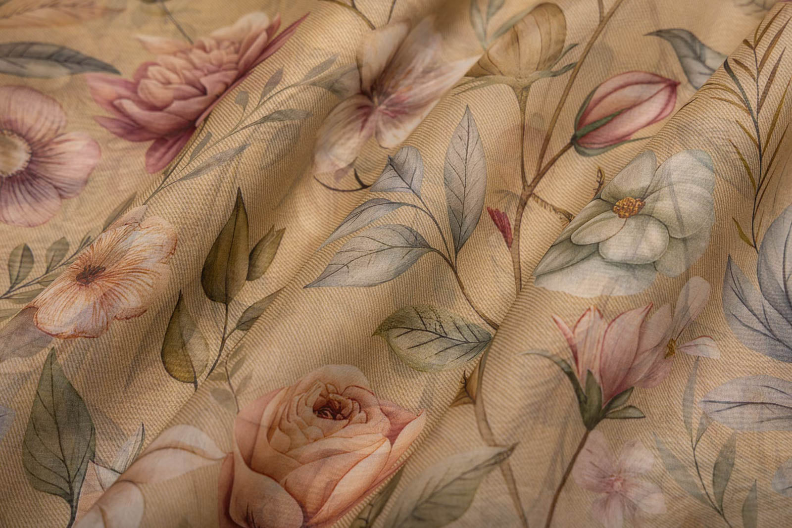 Beige Organza Silk Fabric