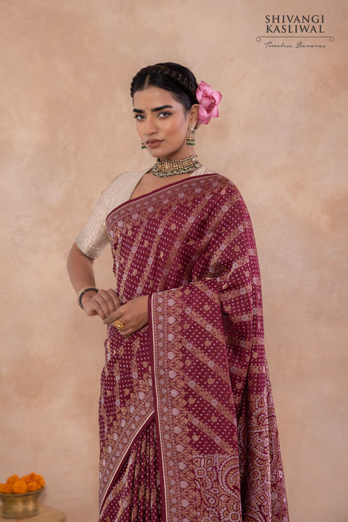Wine Handwoven Banarasi Silk Saree