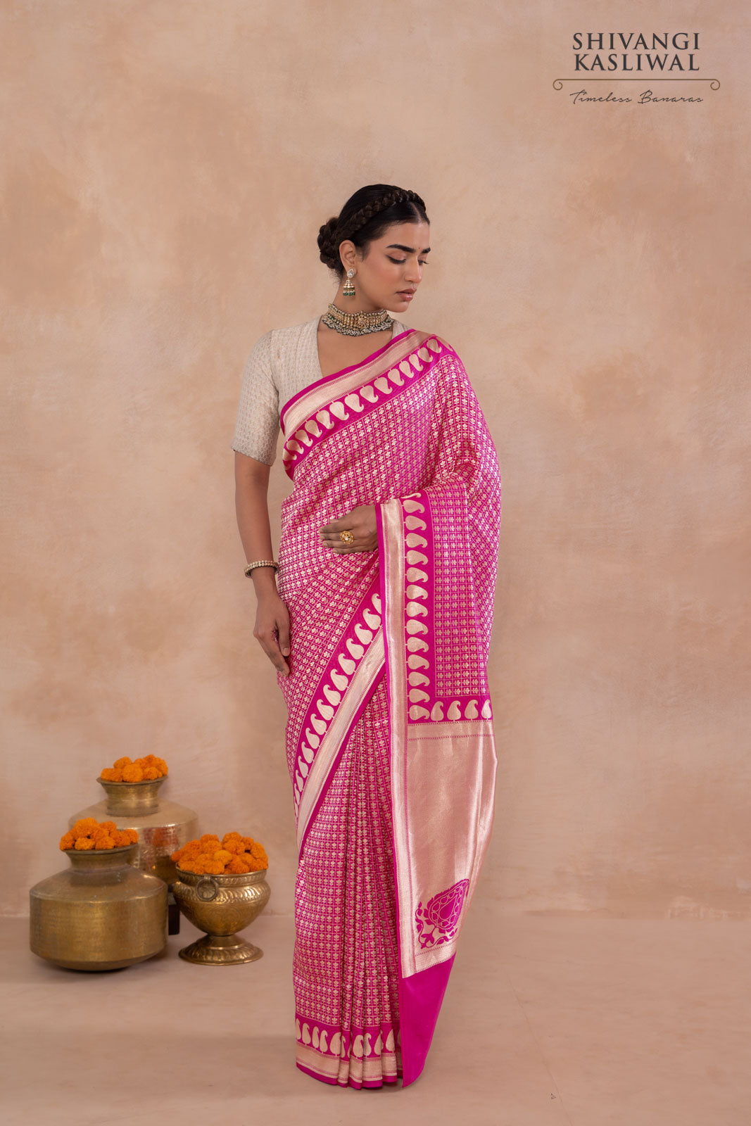 Fuchsia Pink Handwoven Banarasi Silk Saree