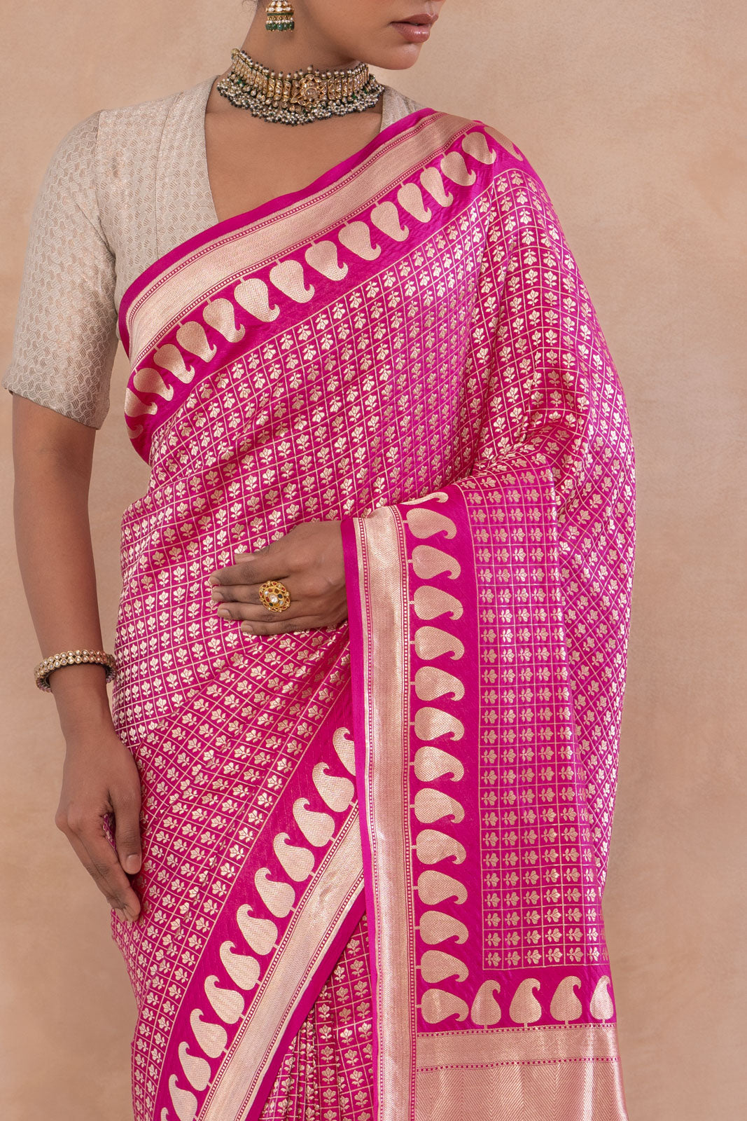 Fuchsia Pink Handwoven Banarasi Silk Saree