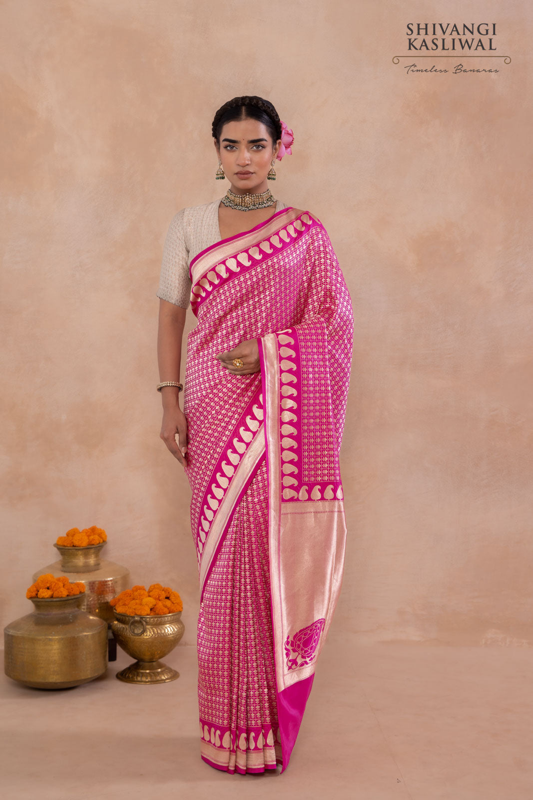 Fuchsia Pink Handwoven Banarasi Silk Saree