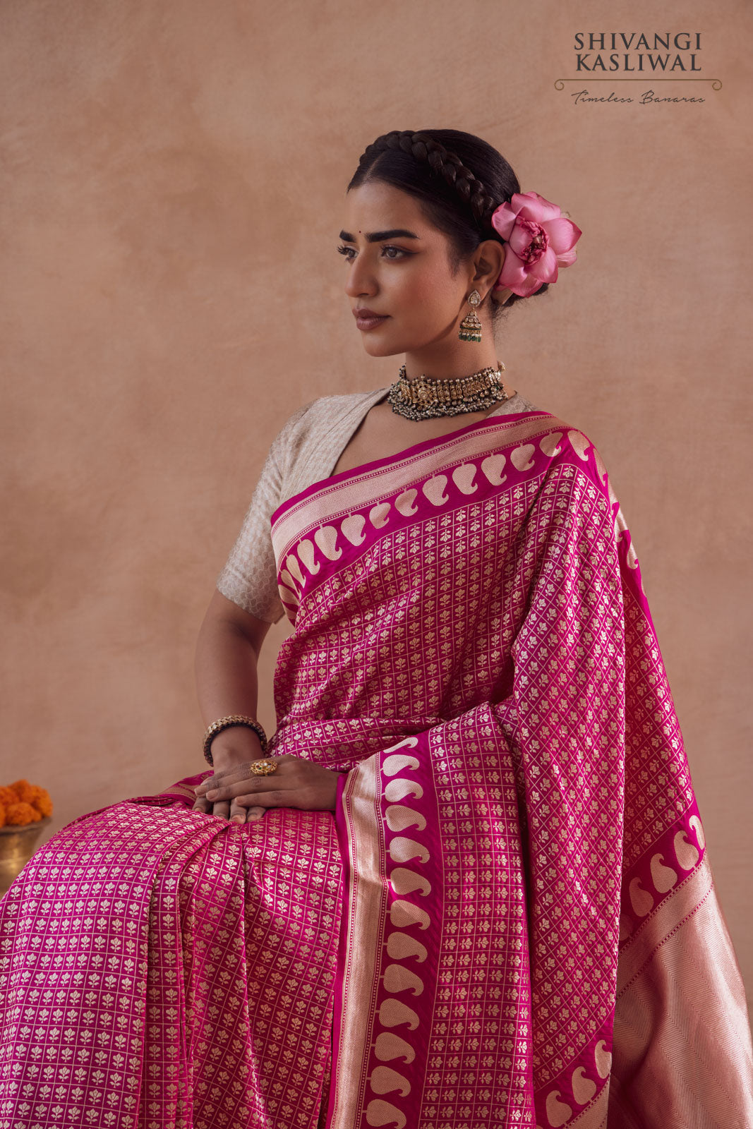 Fuchsia Pink Handwoven Banarasi Silk Saree