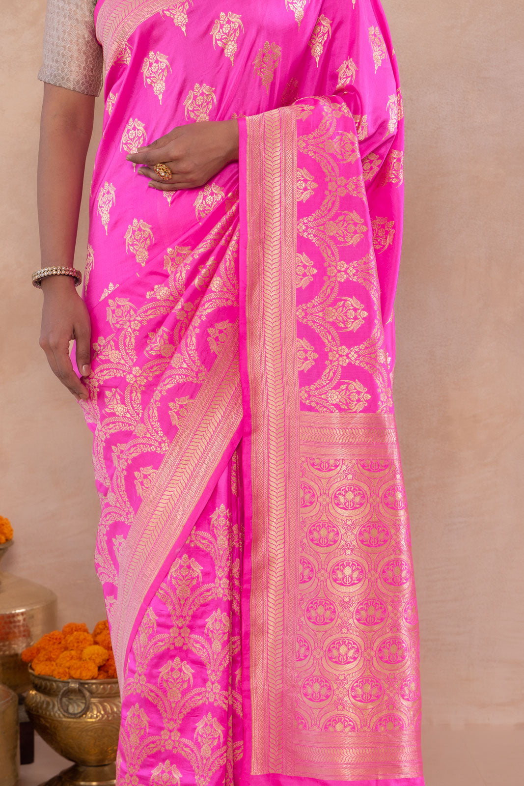 Rani Pink Handwoven Banarasi Silk Saree