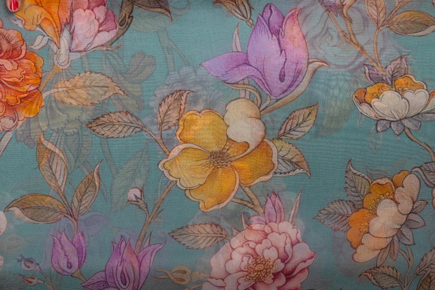 Teal Blue Organza Silk Fabric