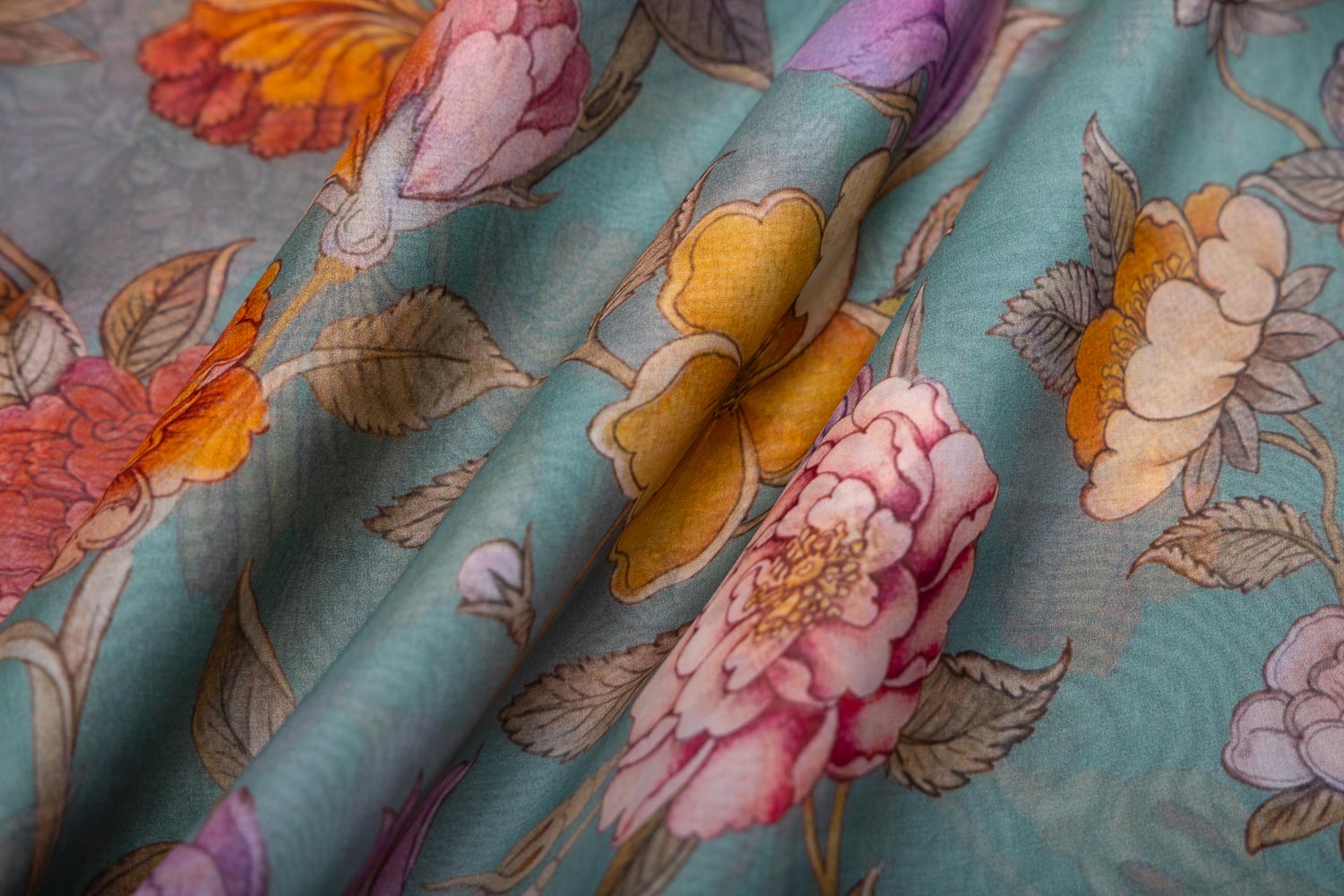 Teal Blue Organza Silk Fabric