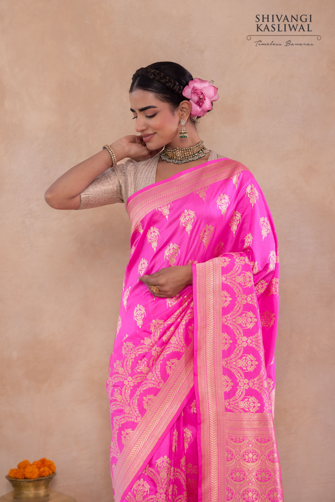 Rani Pink Handwoven Banarasi Silk Saree