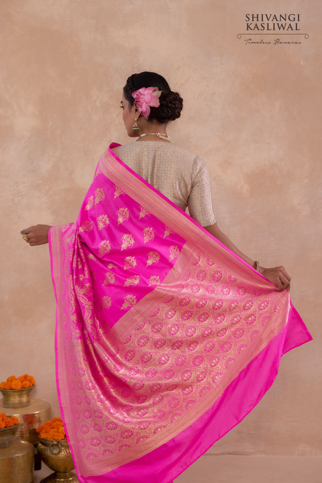 Rani Pink Handwoven Banarasi Silk Saree