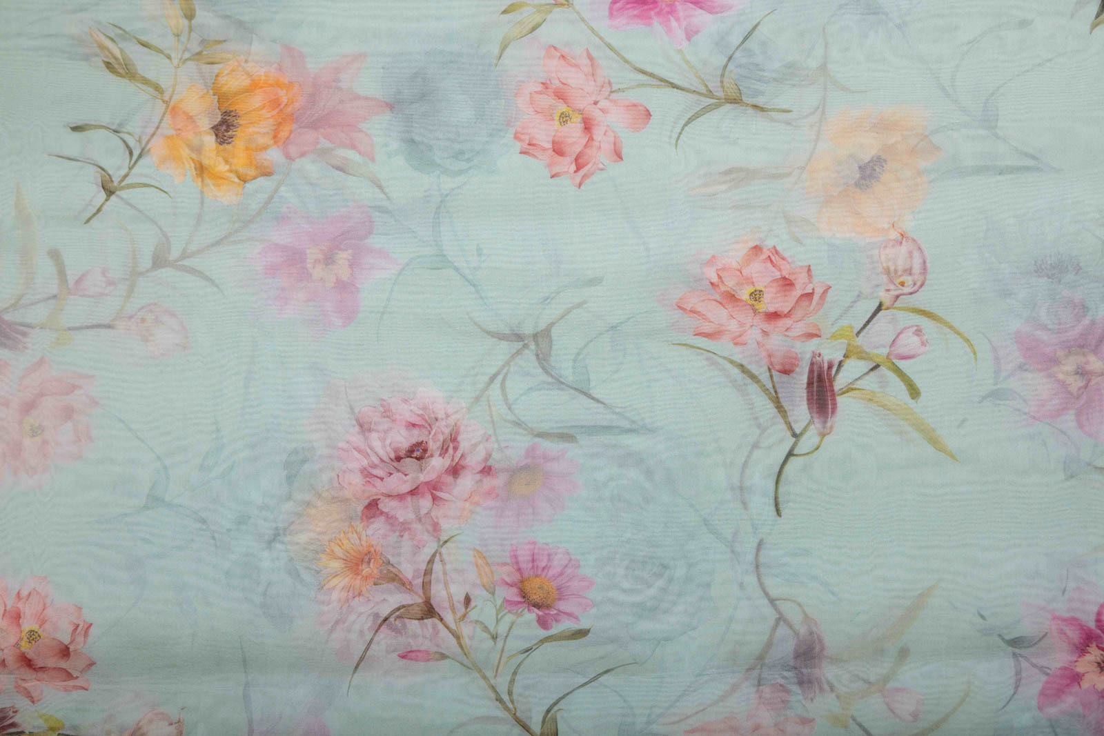 Mint Blue Organza Silk Fabric