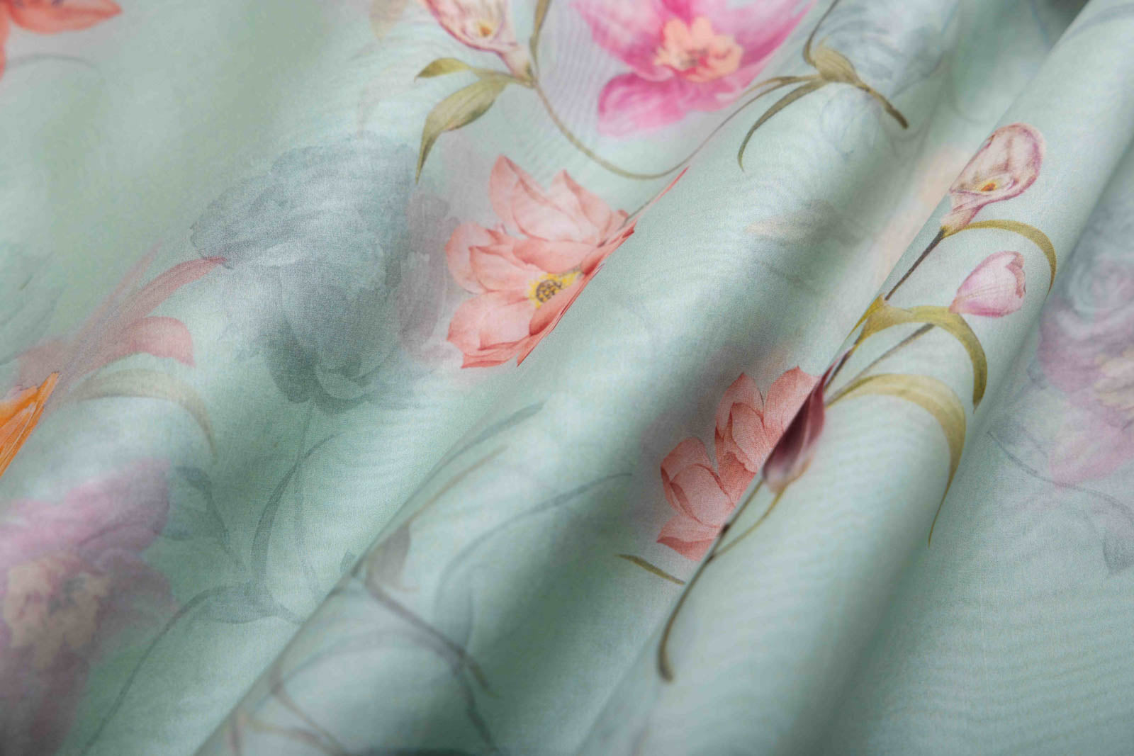 Mint Blue Organza Silk Fabric