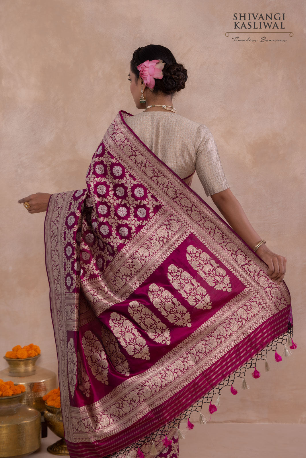 Deep Wine Handwoven Banarasi Kadhua Silk Saree