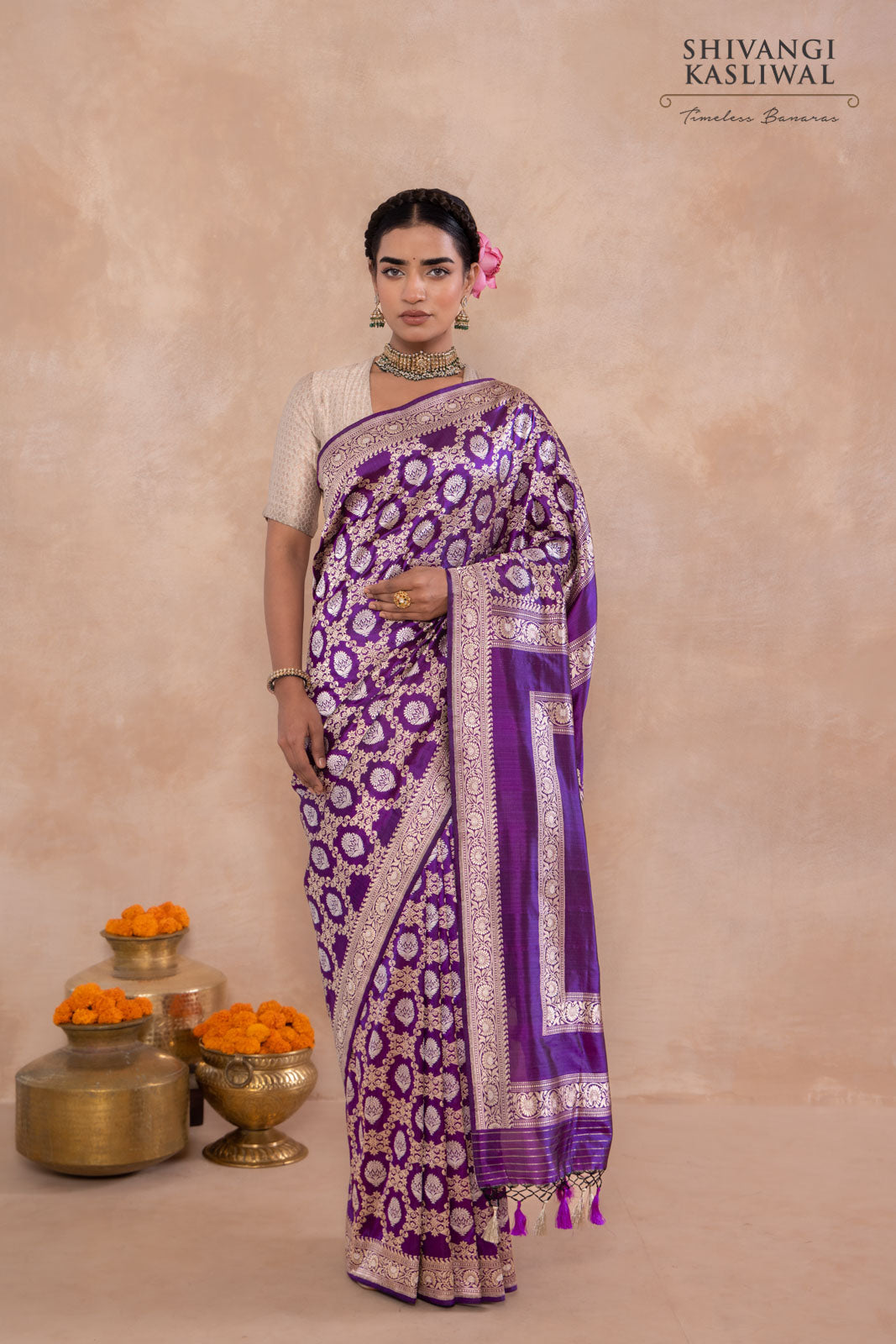 Purple Handwoven Banarasi Kadhua Silk Saree