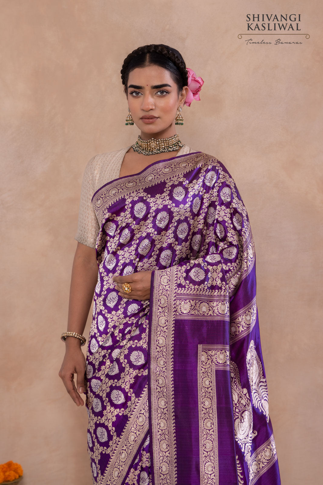 Purple Handwoven Banarasi Kadhua Silk Saree