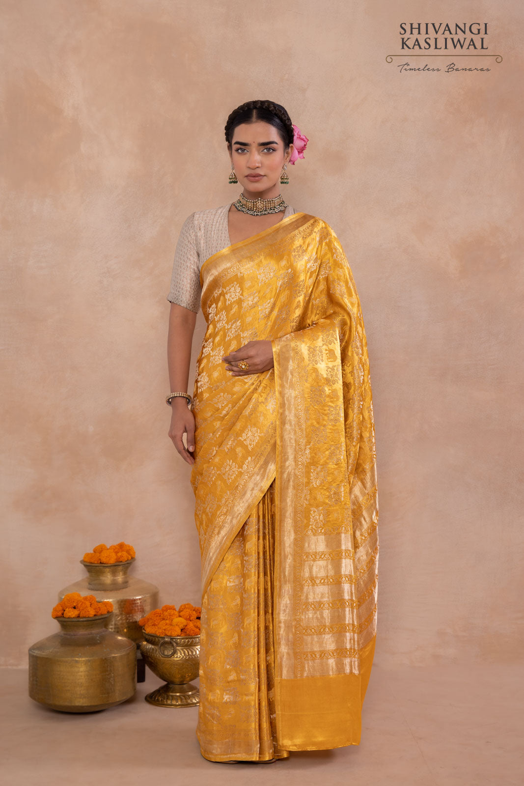 Mustard Yellow Handwoven Banarasi Silk Saree