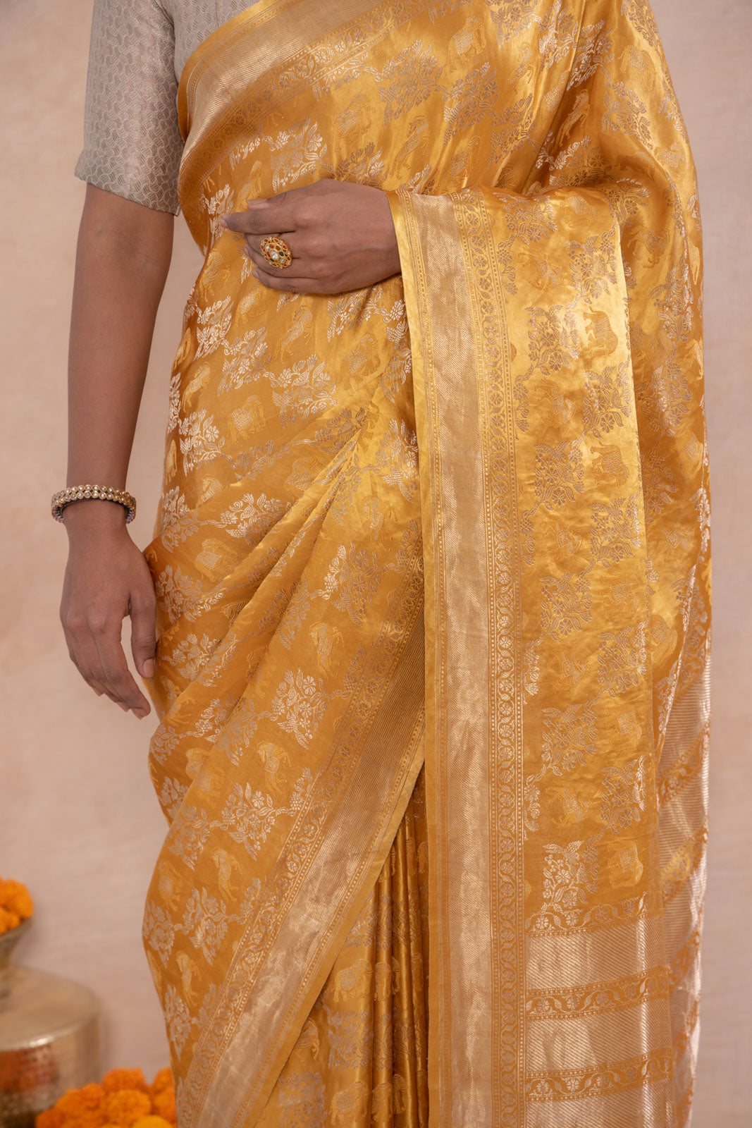 Mustard Yellow Handwoven Banarasi Silk Saree
