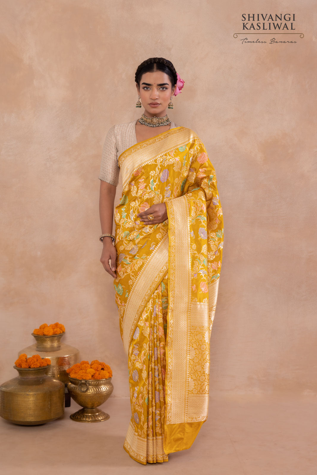 Yellow Ochre Handwoven Banarasi Silk Saree