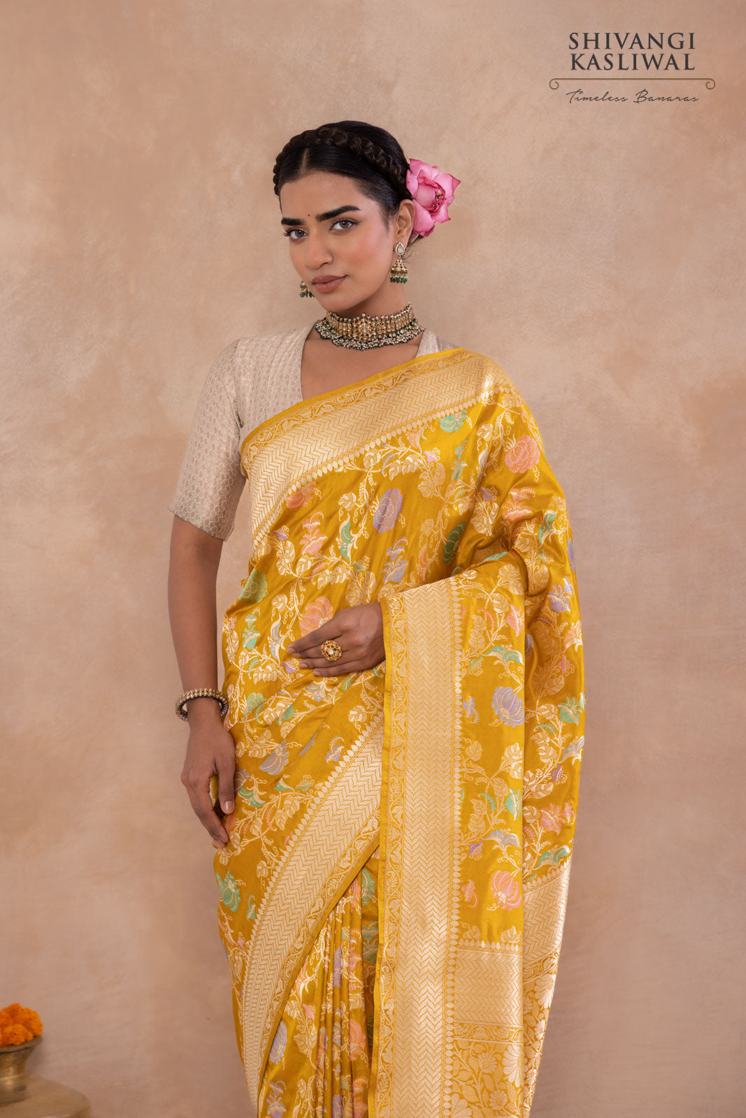 Yellow Ochre Handwoven Banarasi Silk Saree