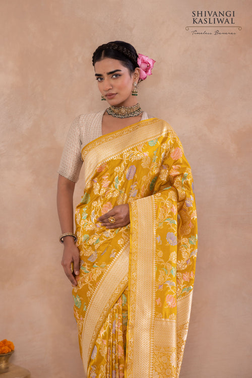 Yellow Ochre Handwoven Banarasi Silk Saree