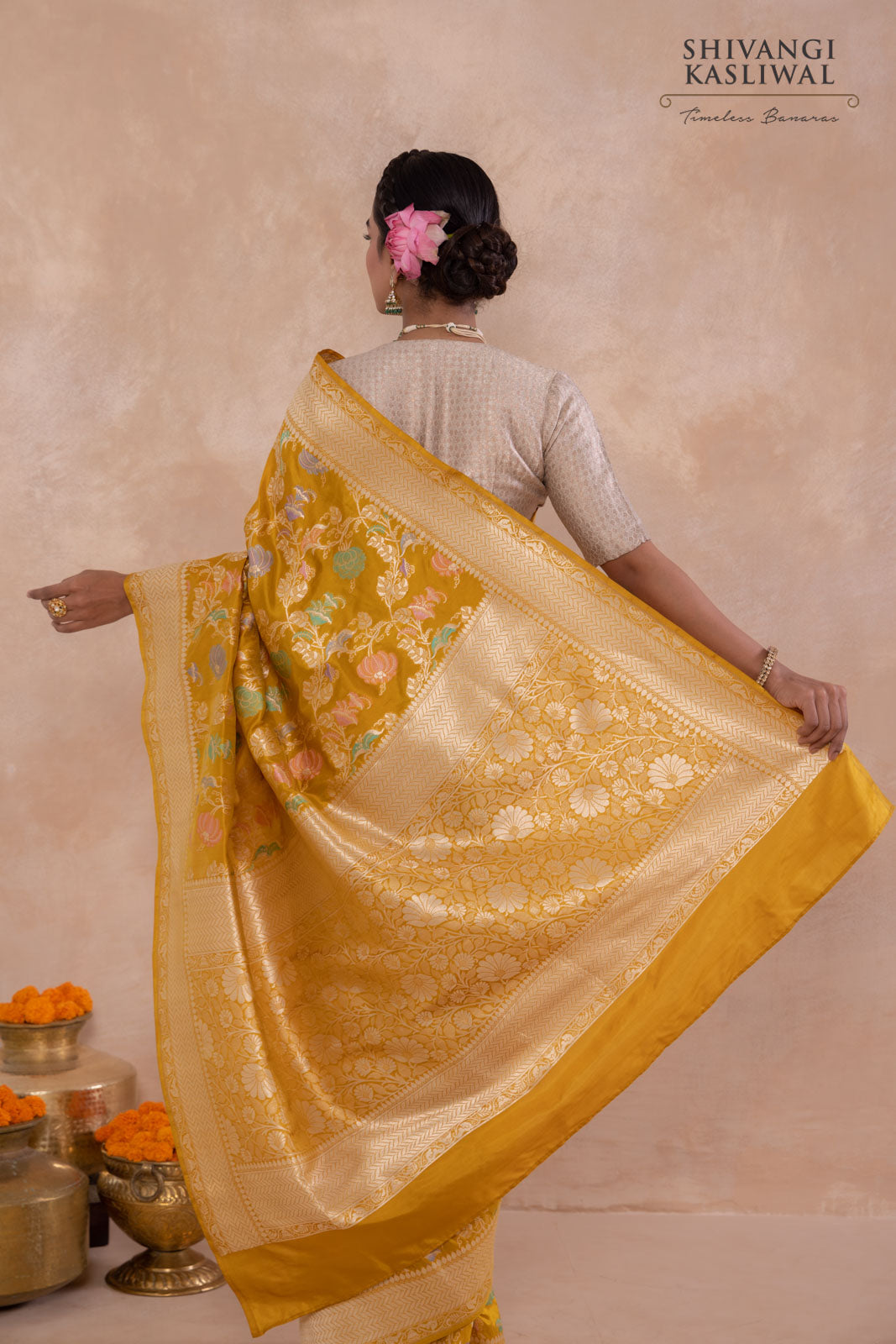 Yellow Ochre Handwoven Banarasi Silk Saree