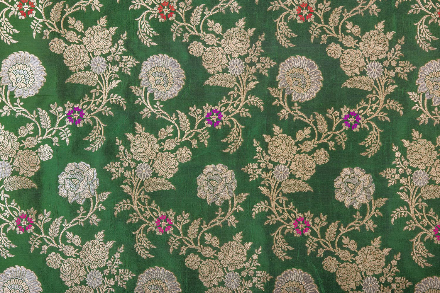 Bottle Green Handwoven Banarasi Silk Fabric