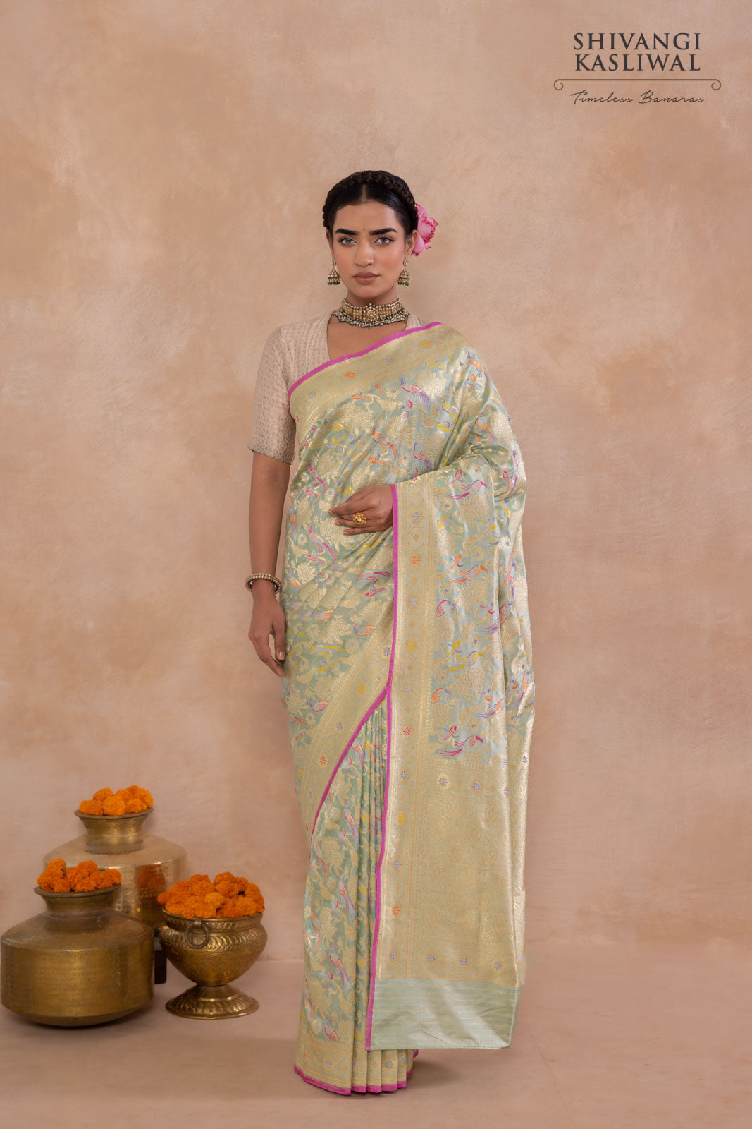 Mint Blue Handwoven Banarasi Silk Saree