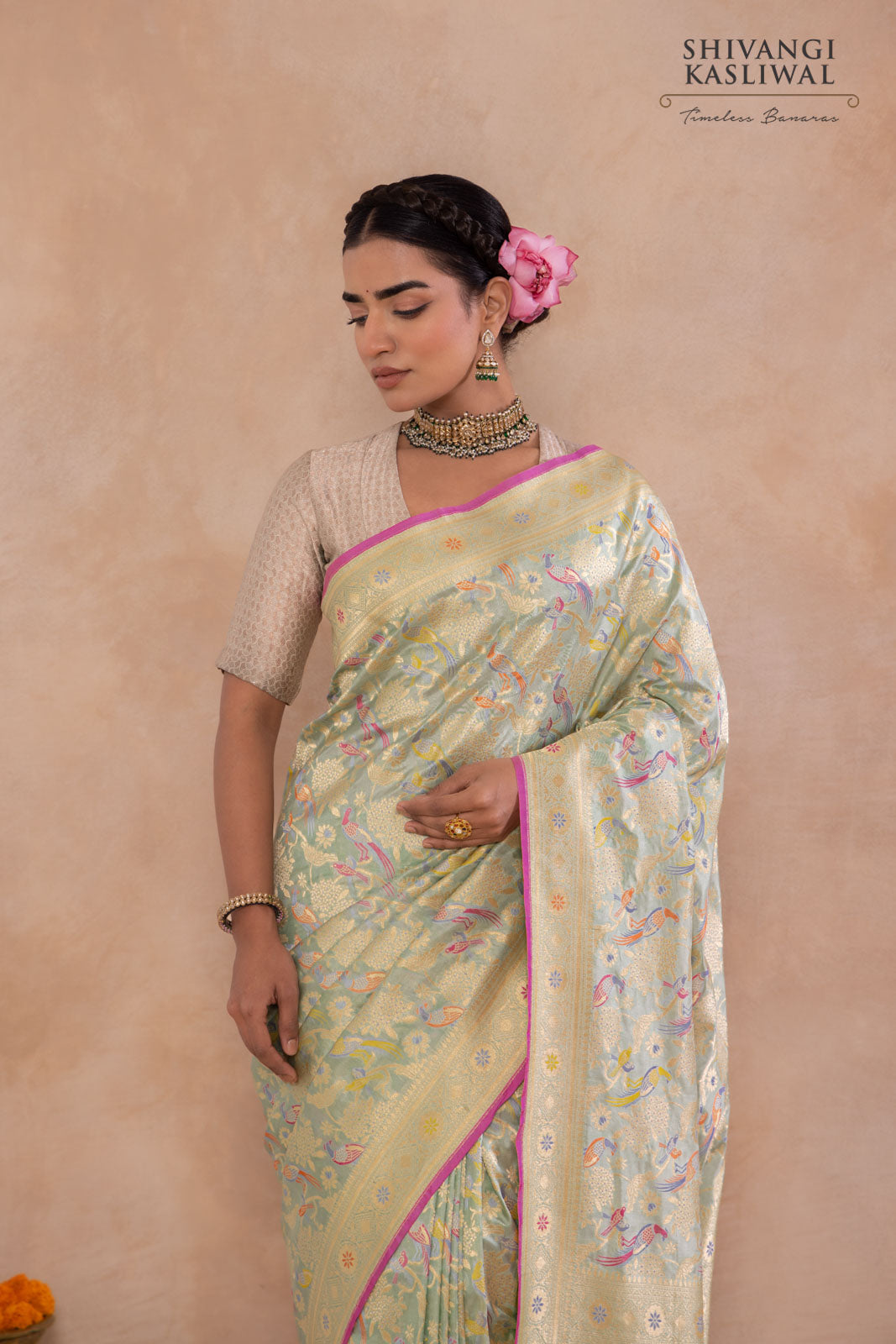 Mint Blue Handwoven Banarasi Silk Saree