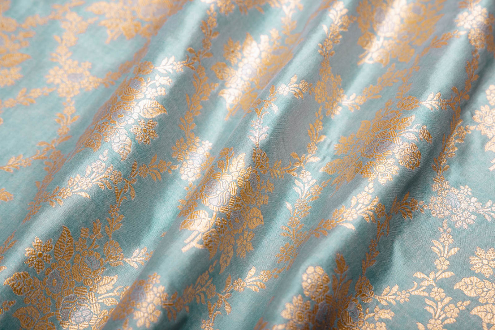Powder Blue Handwoven Banarasi Silk Fabric