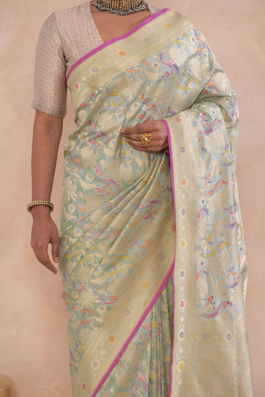 Mint Blue Handwoven Banarasi Silk Saree