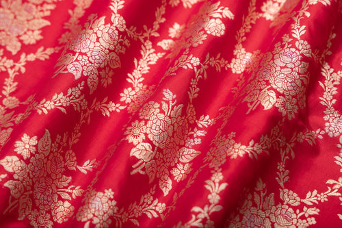Red Handwoven Banarasi Silk Fabric