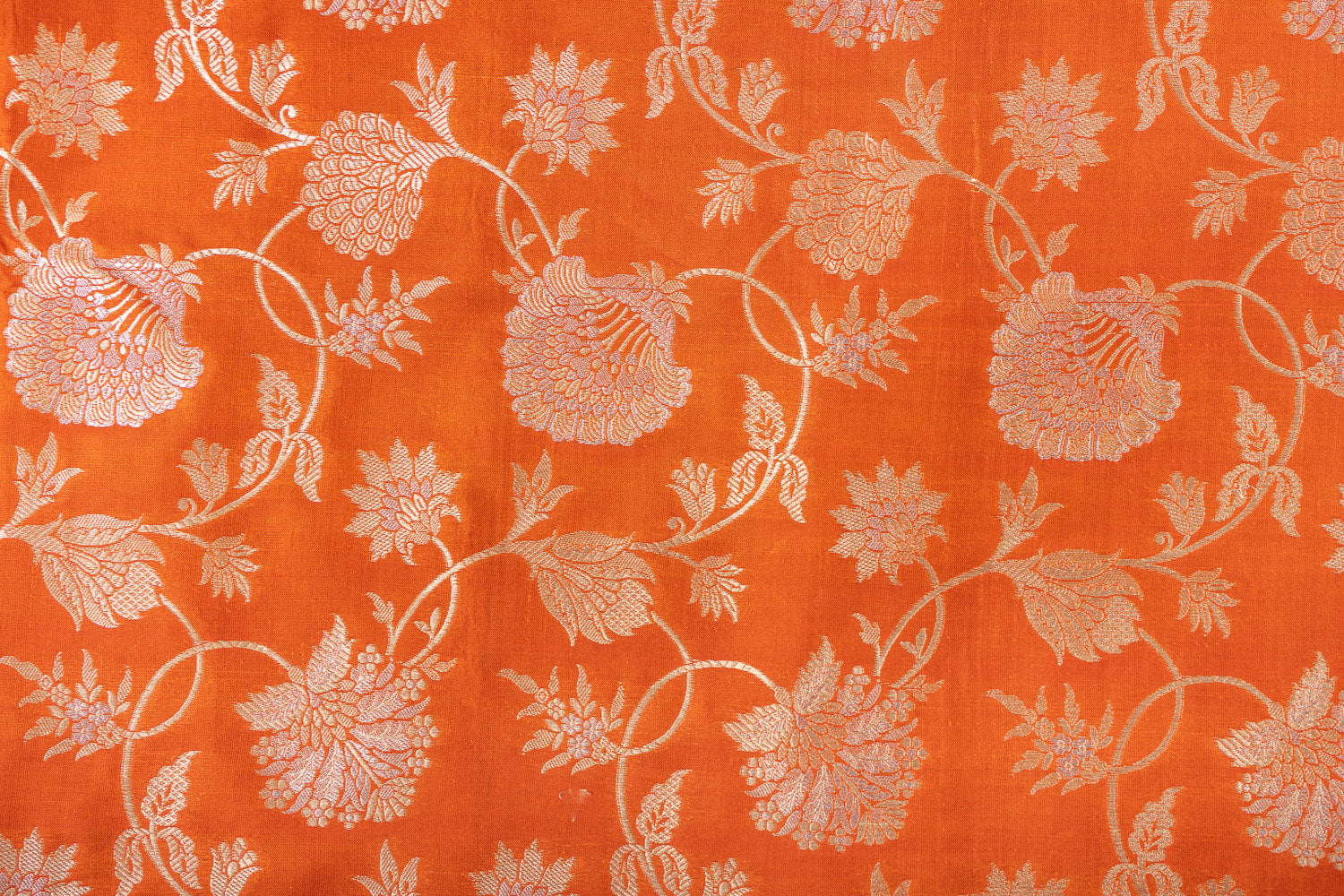 Rust Orange Handwoven Banarasi Silk Fabric