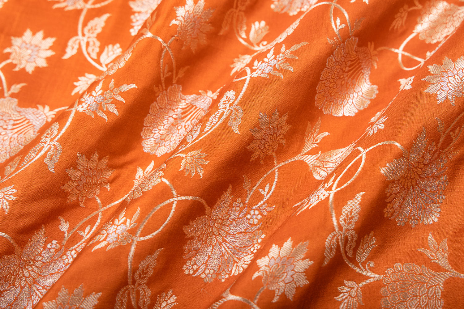 Rust Orange Handwoven Banarasi Silk Fabric