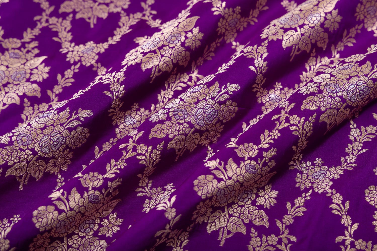Magenta Purple Handwoven Banarasi Silk Fabric