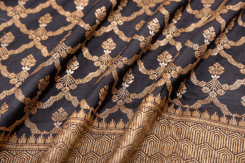 Black Handwoven Banarasi Silk Fabric