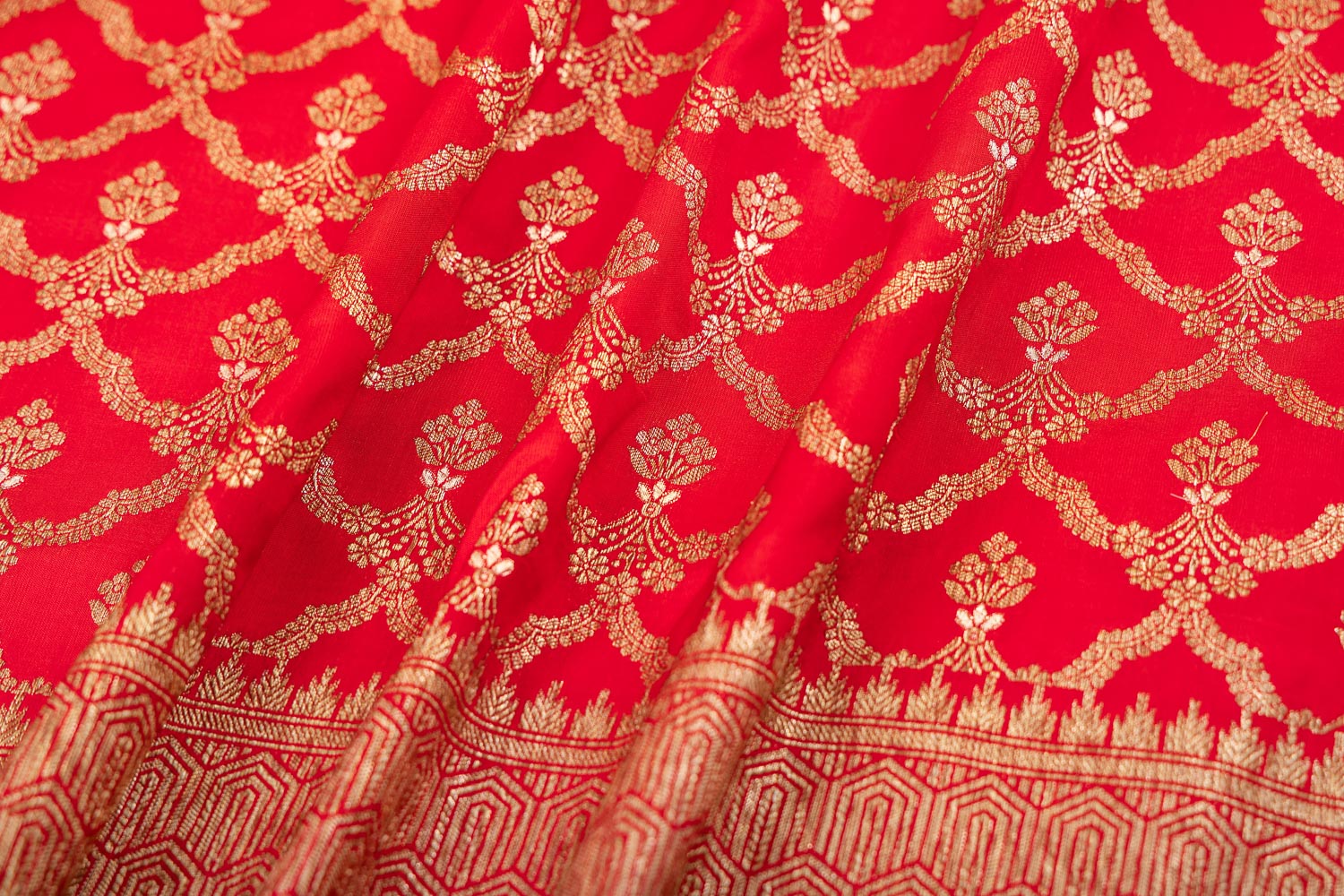 Red Handwoven Banarasi Silk Fabric