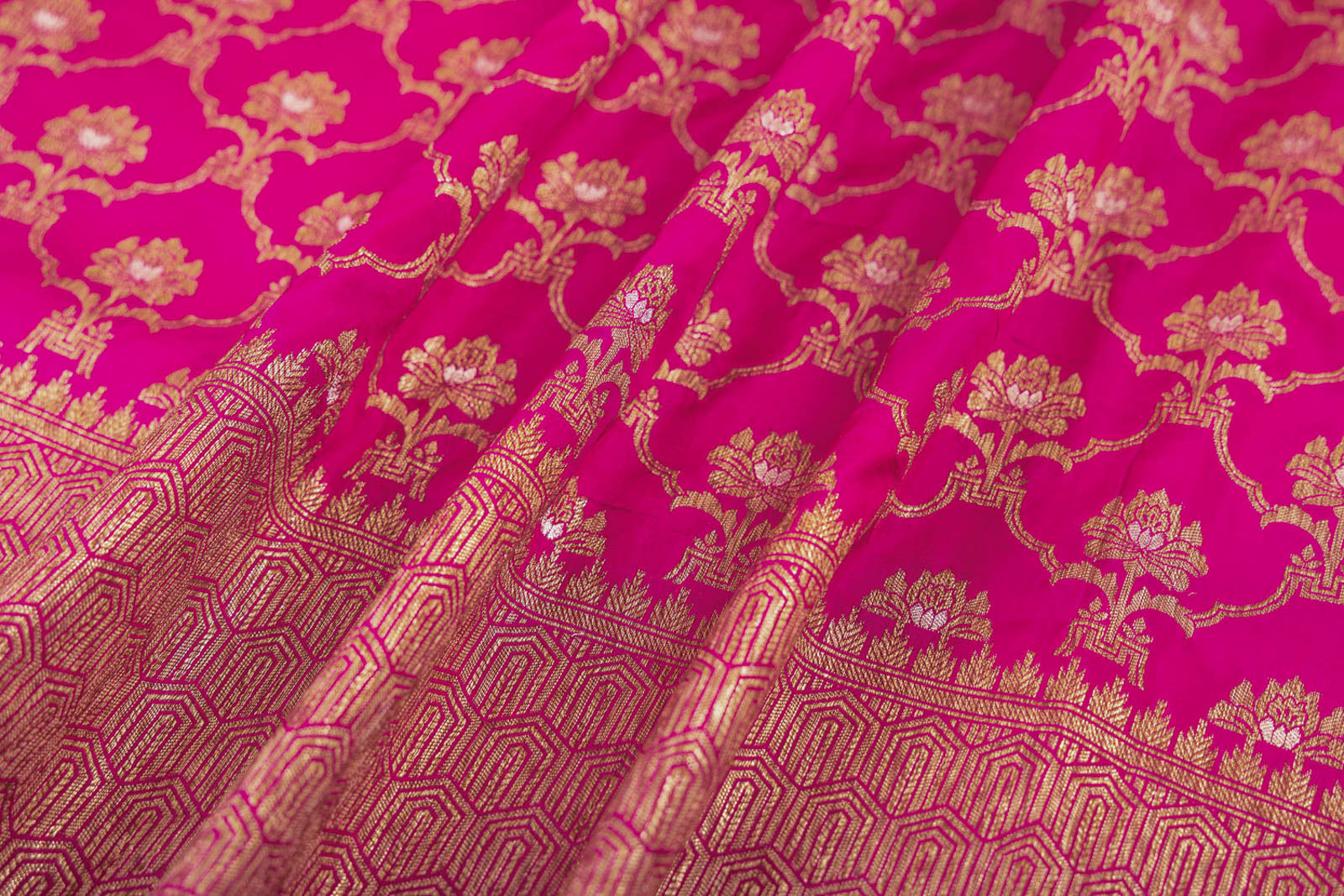Fuchsia Pink Handwoven Banarasi Silk Fabric