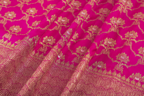 Fuchsia Pink Handwoven Banarasi Silk Fabric