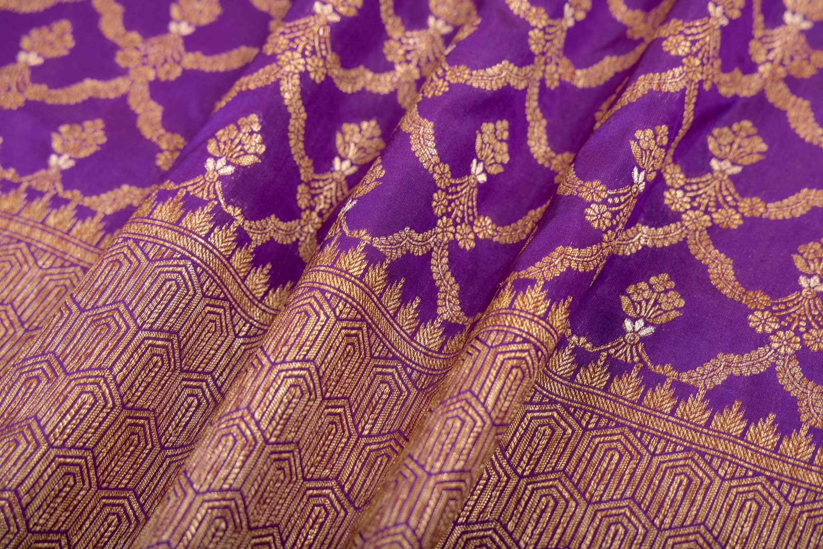 Magenta Purple Handwoven Banarasi Silk Fabric