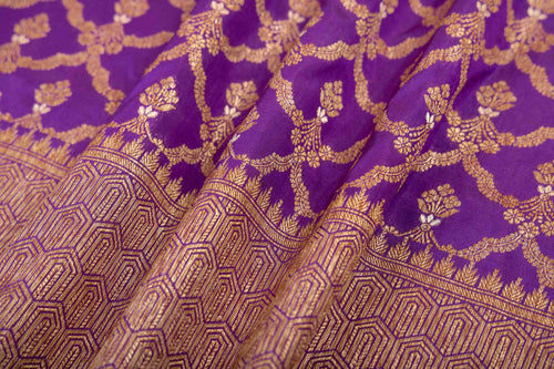 Magenta Purple Handwoven Banarasi Silk Fabric