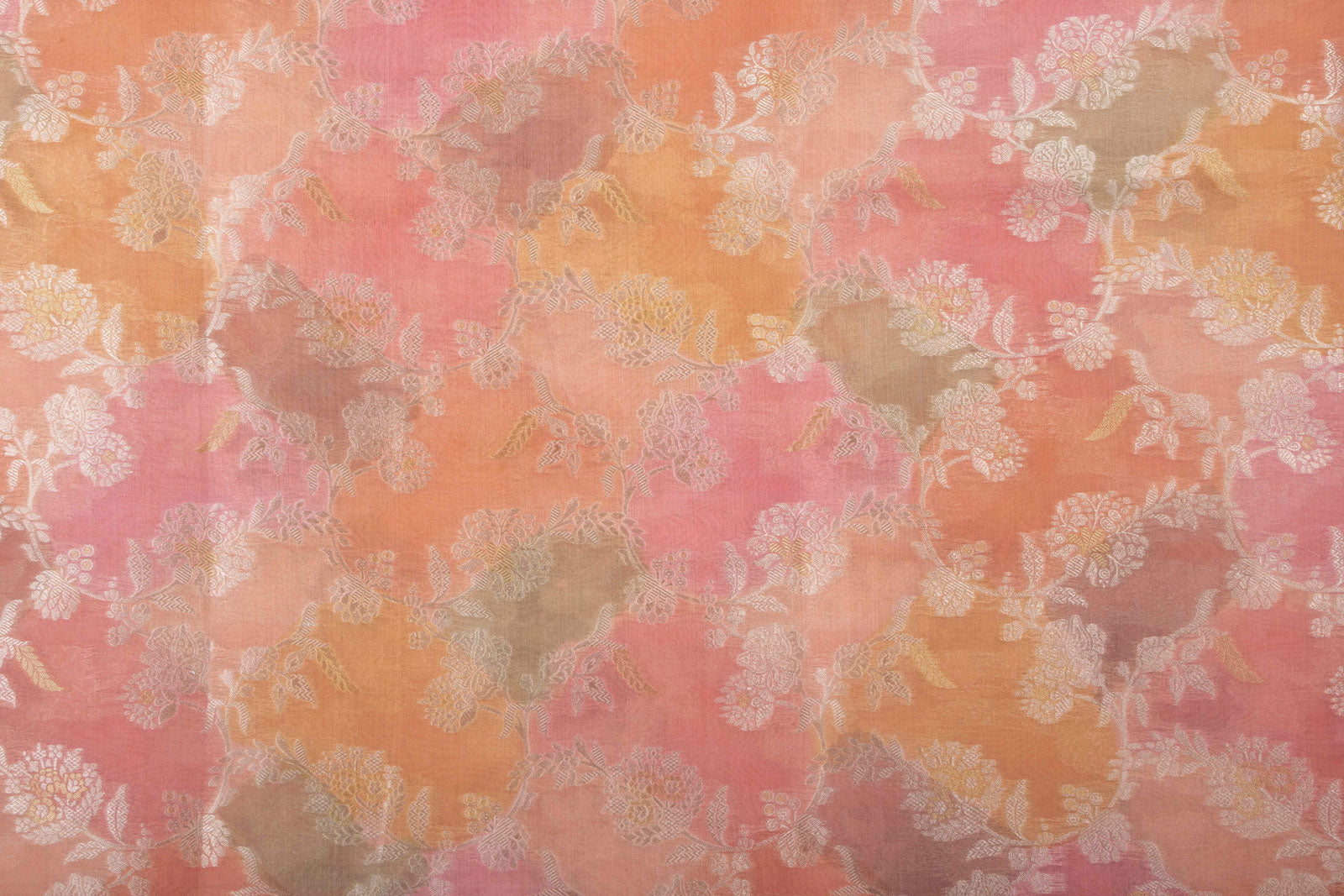 Multicolor Handwoven Banarasi Organza Silk Fabric