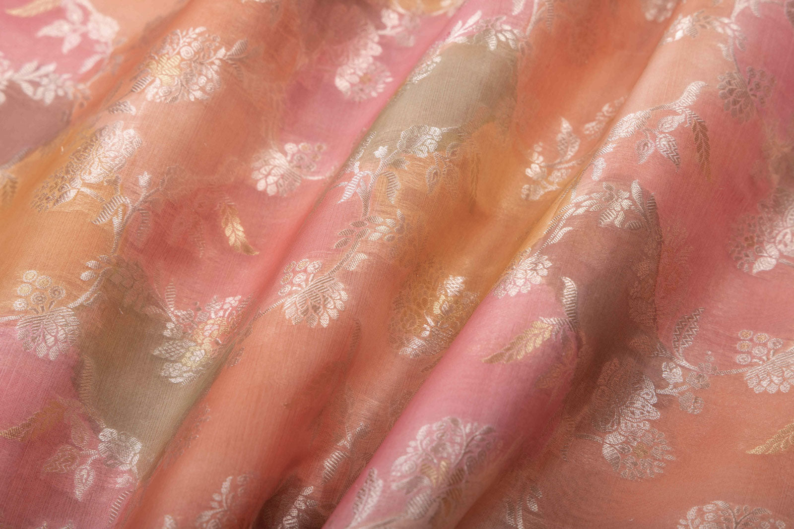 Multicolor Handwoven Banarasi Organza Silk Fabric