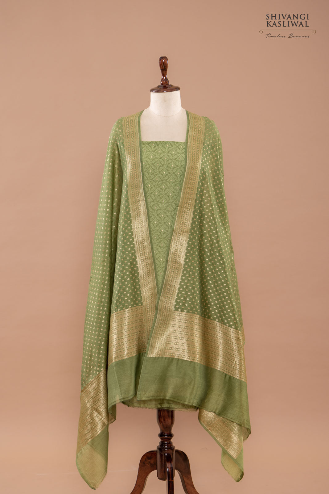 Green Handwoven Banarasi Chanderi Suit Piece