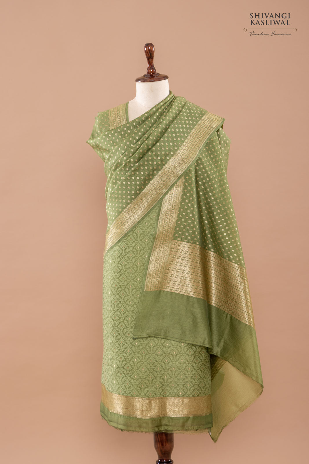 Green Handwoven Banarasi Chanderi Suit Piece