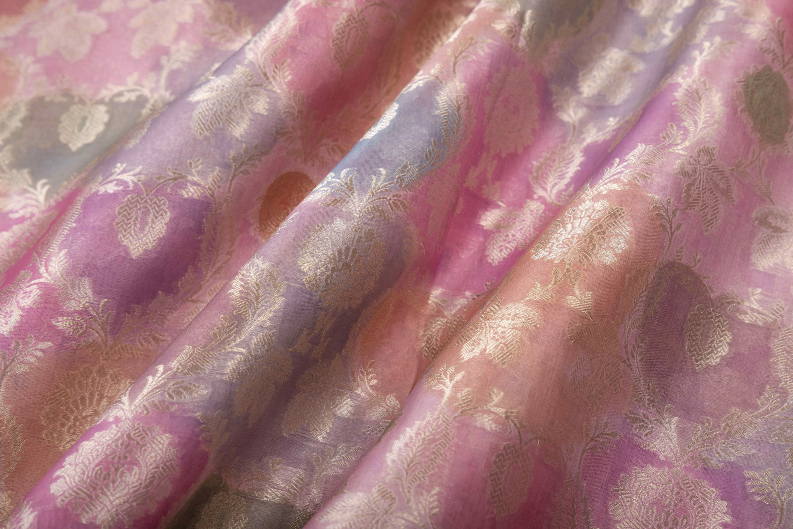 Multicolor Handwoven Banarasi Organza Silk Fabric