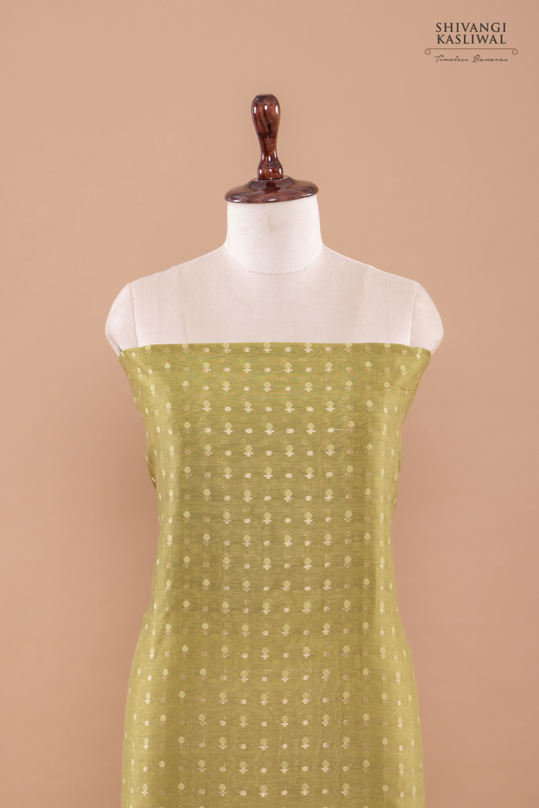 Pista Green Handwoven Banarasi Chanderi Suit Piece