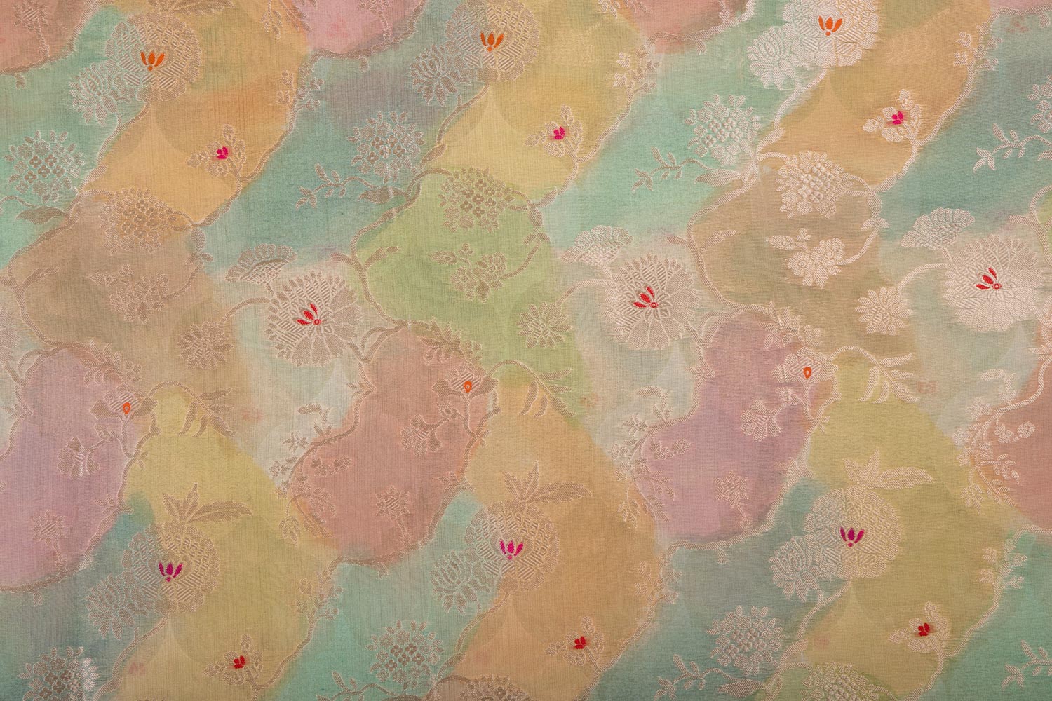 Multicolor Handwoven Banarasi Organza Silk Fabric