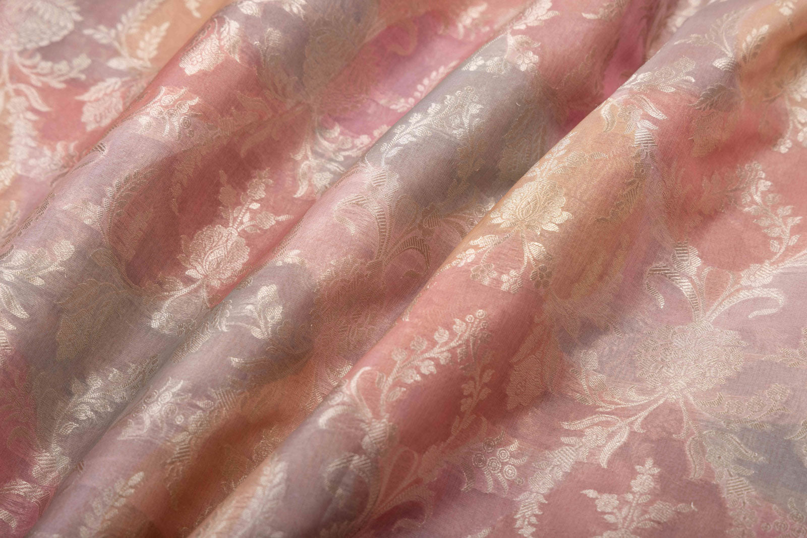 Multicolor Handwoven Banarasi Organza Silk Fabric