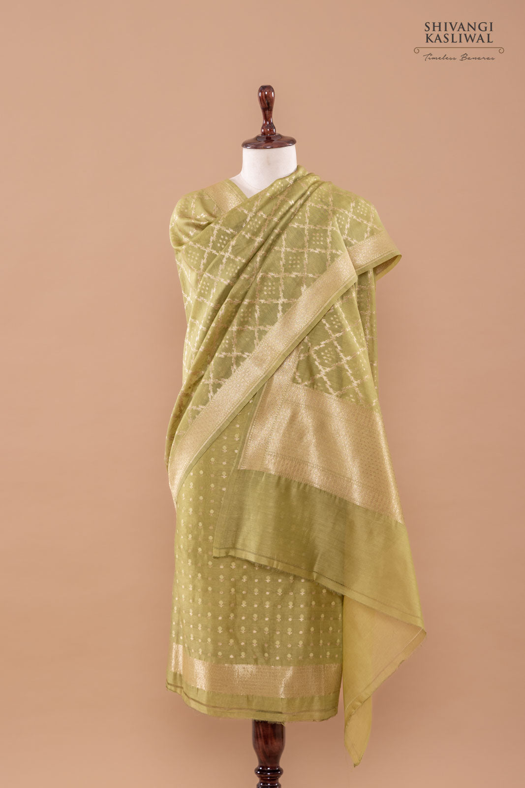 Pista Green Handwoven Banarasi Chanderi Suit Piece